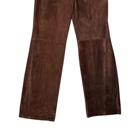 Vintage Pig Suede Leather Pants Chocolate Brown Pleated Straight Leg Size 6-8 - Picture 3 of 10